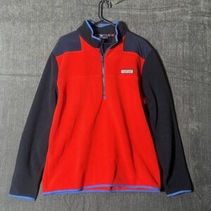 Vineyard Vines Mens Large L Fleece 1/4 Zip Pullover Red Navy Blue Shep Shirt